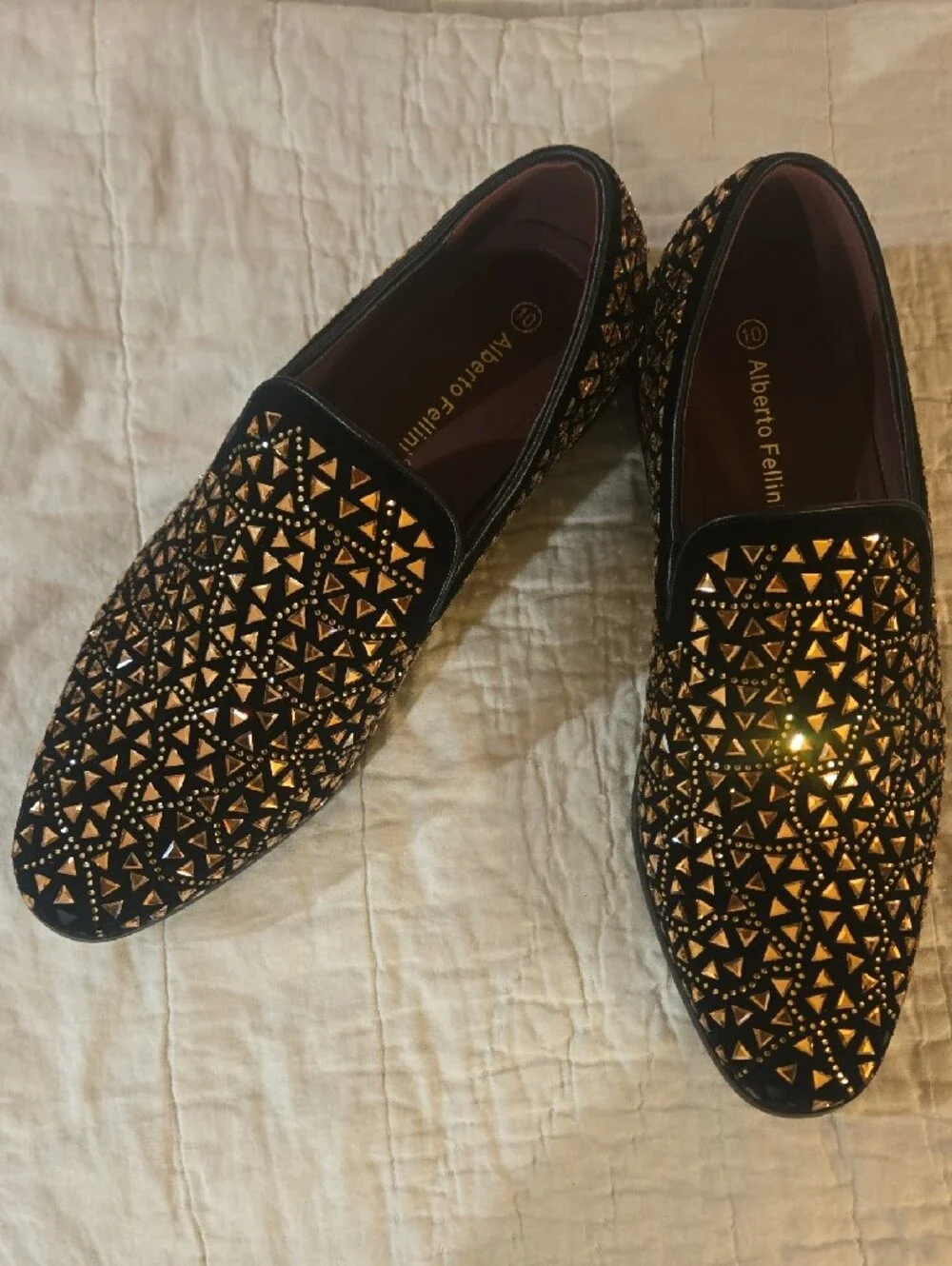 Men's Black Slip-On Loafers with Rose Gold Stud Detailing